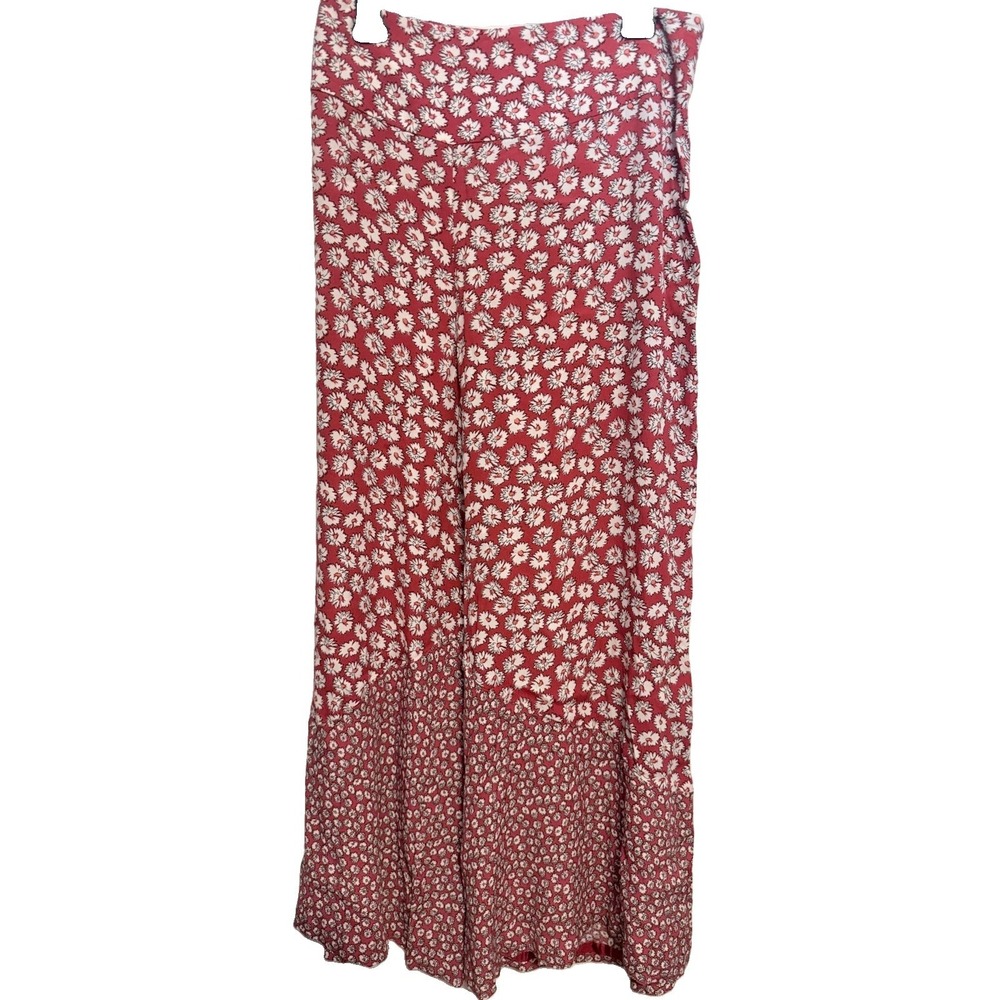 Anthropologie Womens Plus Size 18W Floral Print Wide Leg Trouser Pants Red 0023